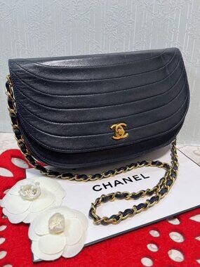 Chanel Half Moon Chain Shoulder Navy
